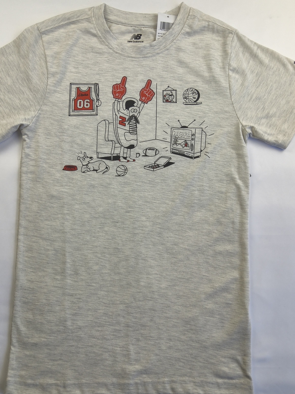 New Balance Light Gray Graphic Tee with Red Accent